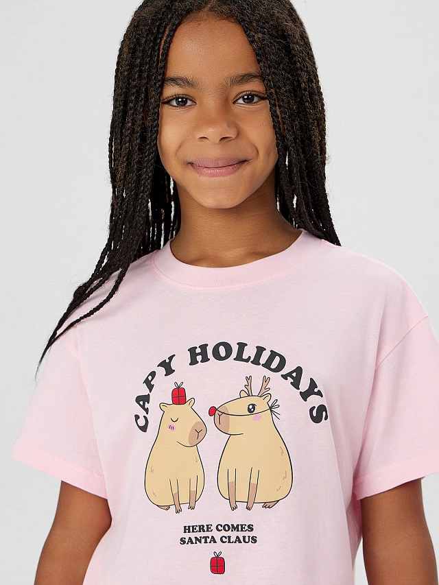 Комплект домашний для девочек с надписью "Capy Holidays" - 5