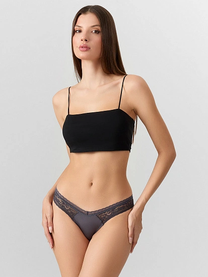 картинка Трусы слипы женские серые с кружевом от магазина стильной одежды Mark Formelle