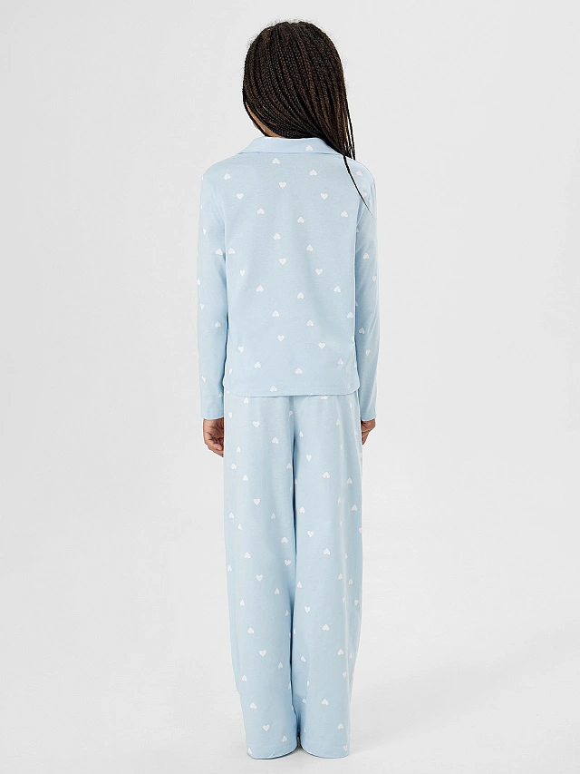 Комплект для девочек голубой с принтом сердечки - 3