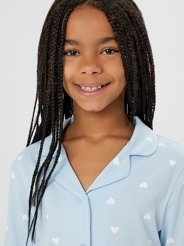 Комплект для девочек голубой с принтом сердечки - 5