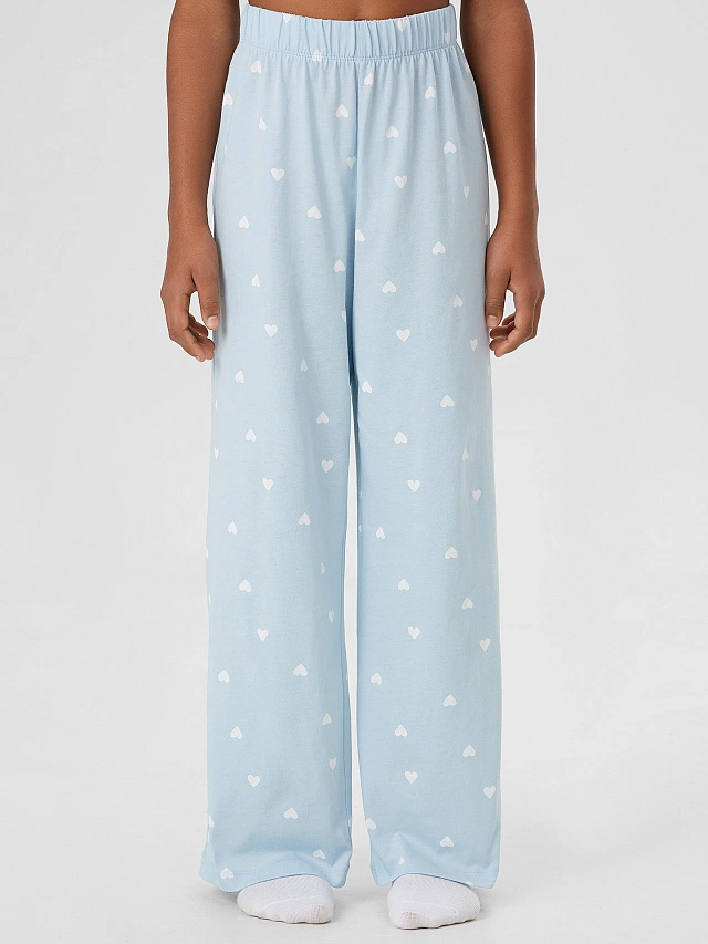 Комплект для девочек голубой с принтом сердечки - 6