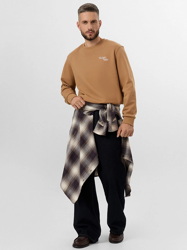 Свитшот мужской бежевый с надписью "Vintage vibes" - 7