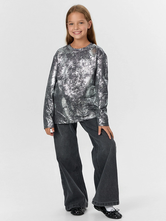 Лонгслив для девочек серый - 5