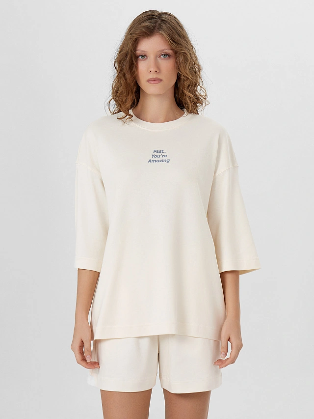Комплект домашний женский бежевый с надписью "Pss..You're amazing" - 4