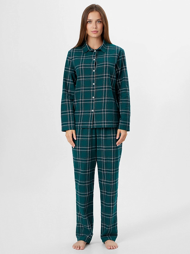 Комплект женский домашний зеленый в клетку - 3