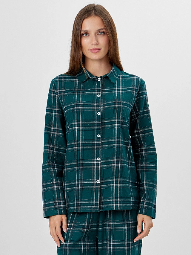 Комплект женский домашний зеленый в клетку - 5