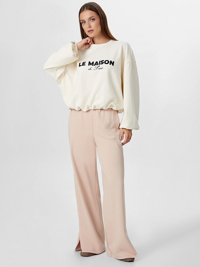 Свитшот женский бежевый с надписью - 4