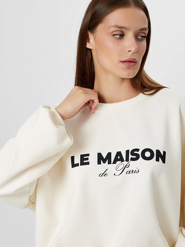 Свитшот женский бежевый с надписью - 5