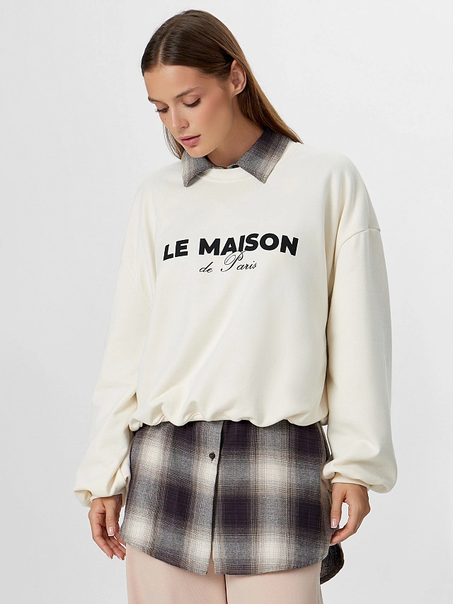 Свитшот женский бежевый с надписью - 7