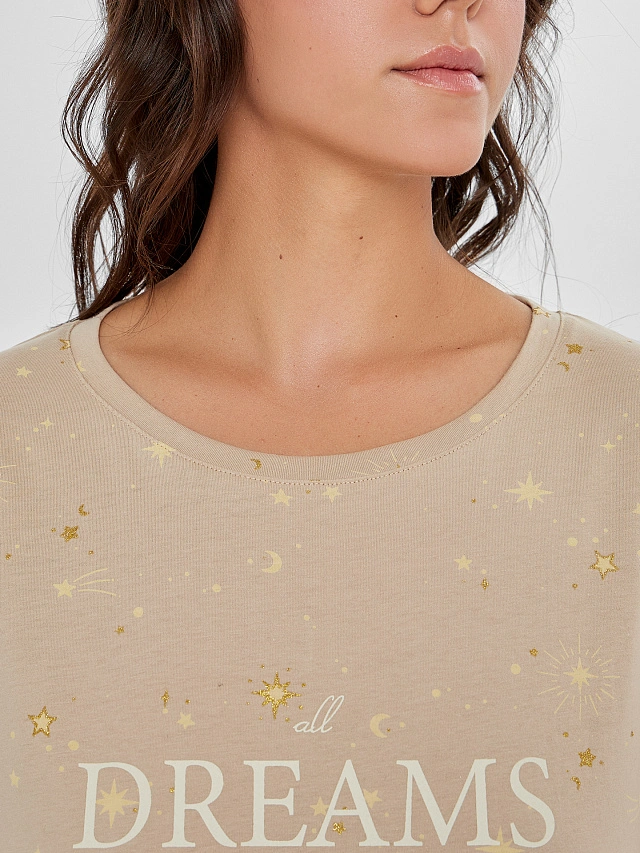 Сорочка ночная женская бежевая с надписью "All dreams..." - 4