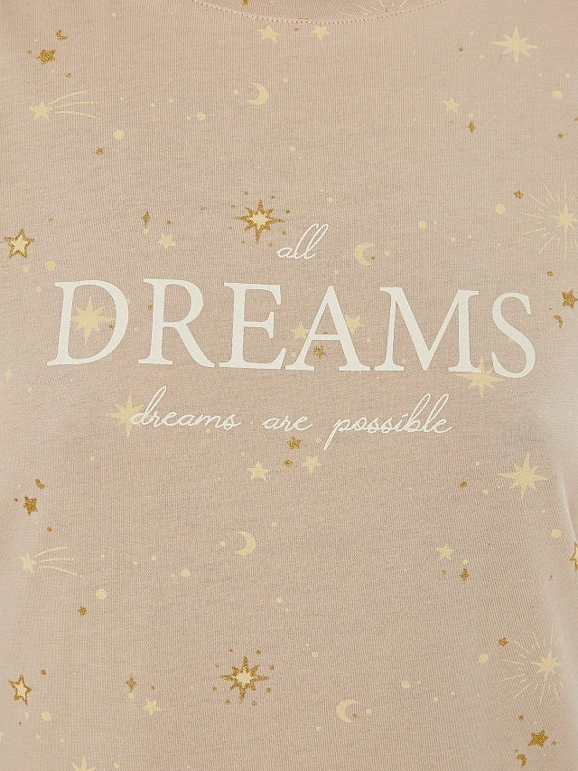 Сорочка ночная женская бежевая с надписью "All dreams..." - 5