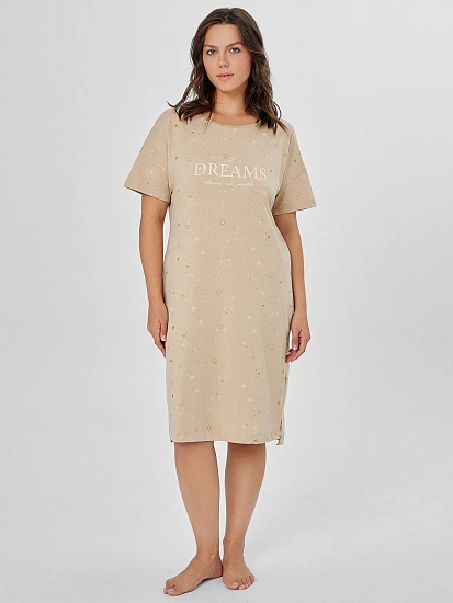 картинка Сорочка ночная женская бежевая с надписью "All dreams..." от магазина стильной одежды Mark Formelle