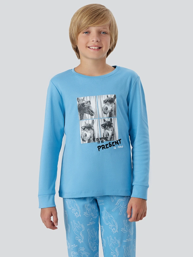Комплект домашний для мальчиков голубой с надписью - 4