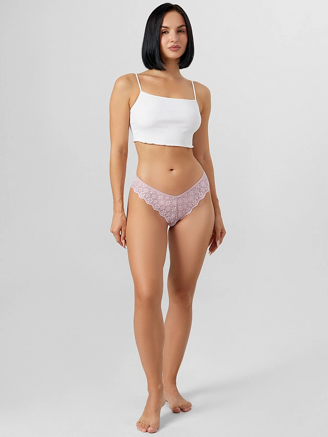 Трусы бразилиана женские розовые кружевные - 7