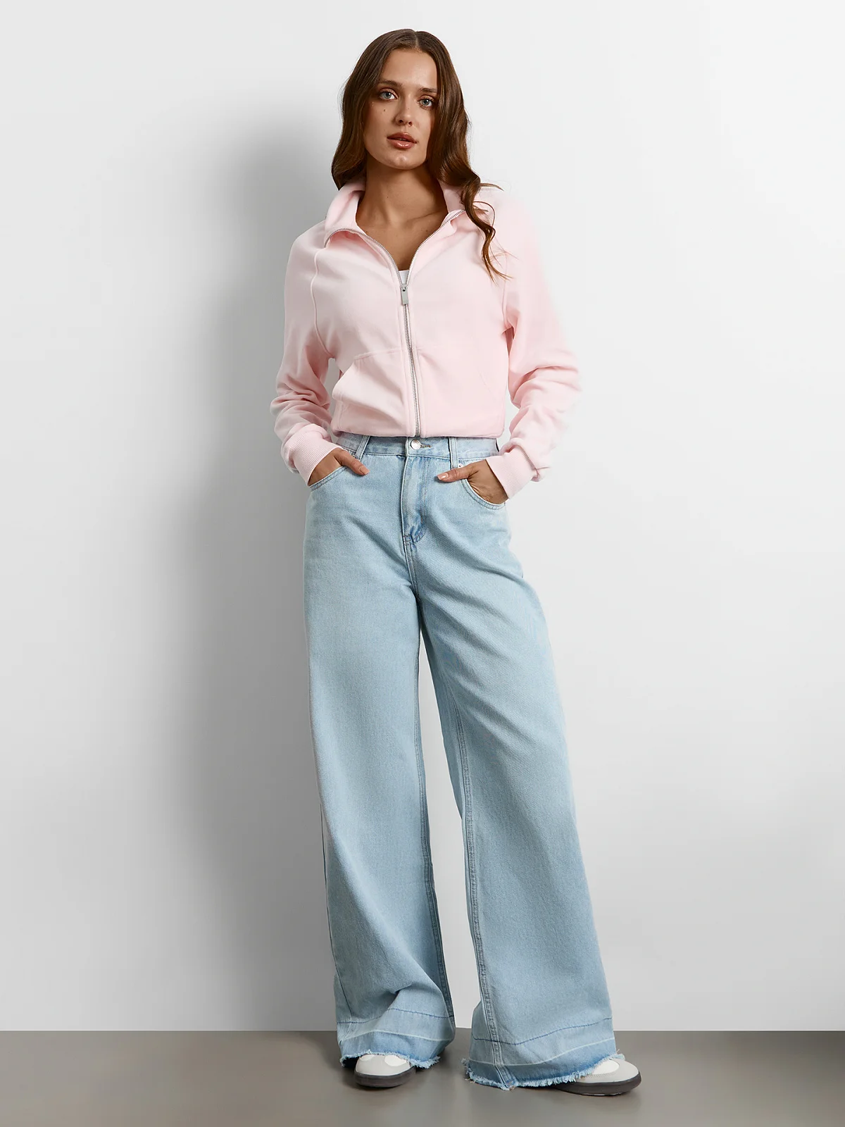 Джинсы женские Wide leg fit голубые с высокой посадкой