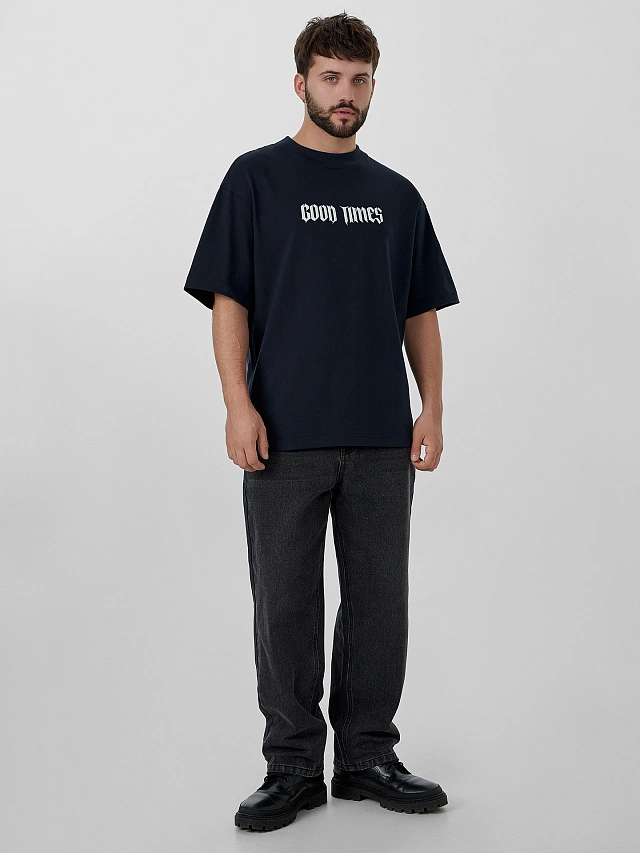 Футболка мужская синяя с надписью "Good times" - 4