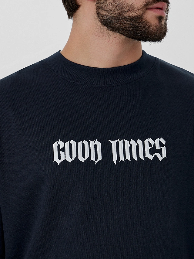 Футболка мужская синяя с надписью "Good times" - 5