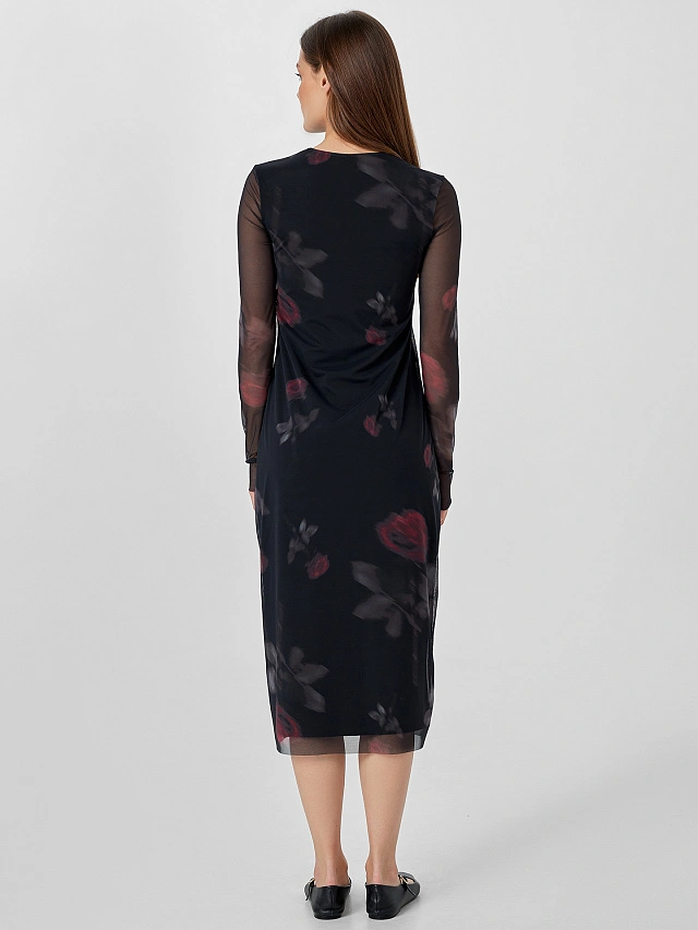 Платье женское черное с узором роз - 3
