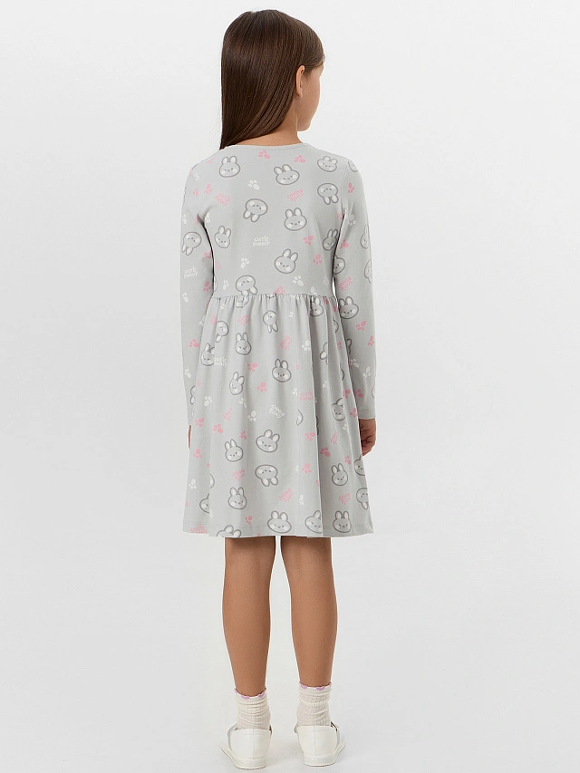 Платье для девочек серое с узором кроликов - 3