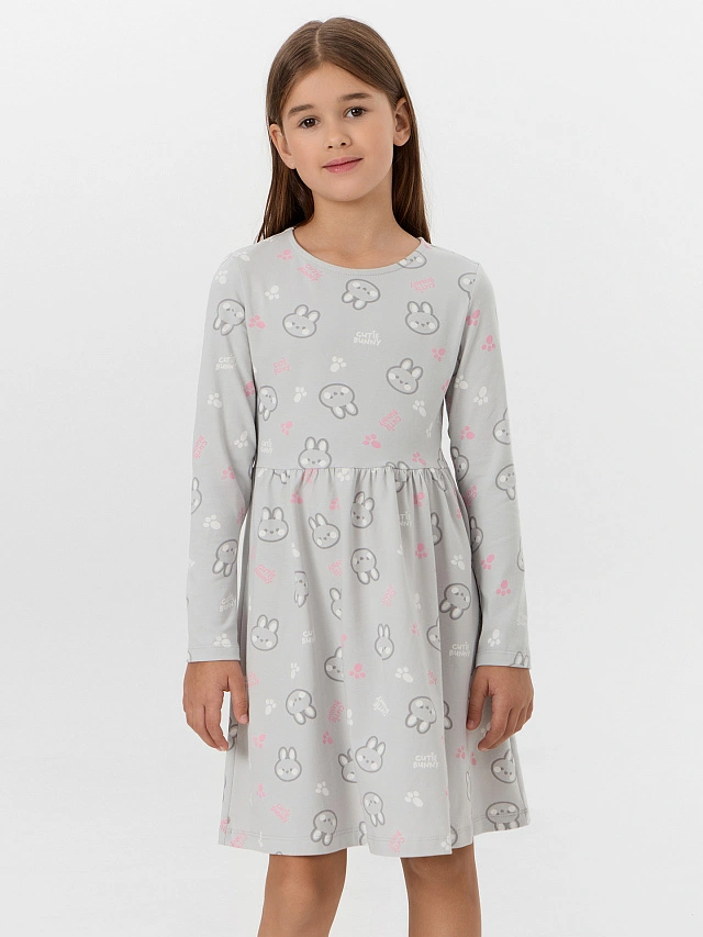 Платье для девочек серое с узором кроликов - 4