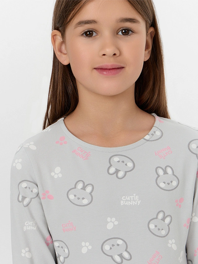 Платье для девочек серое с узором кроликов - 5