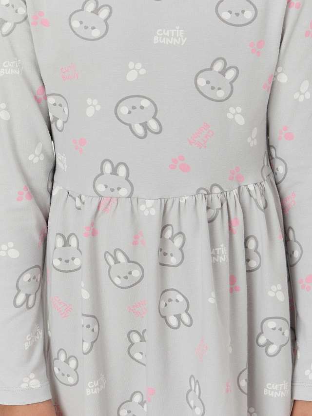 Платье для девочек серое с узором кроликов - 6