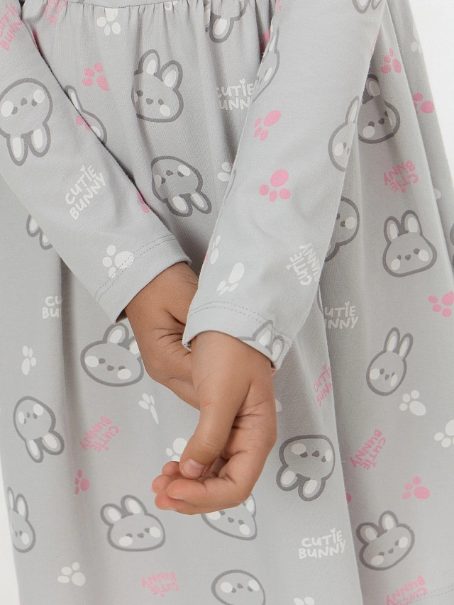 Платье для девочек серое с узором кроликов - 7