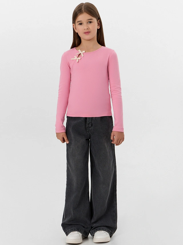 Лонгслив для девочек розовый с бантиками - 4