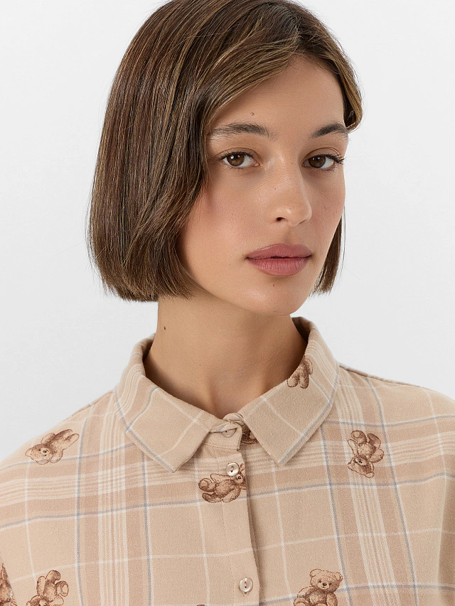 Комплект женский домашний бежевый с принтом мишек - 4