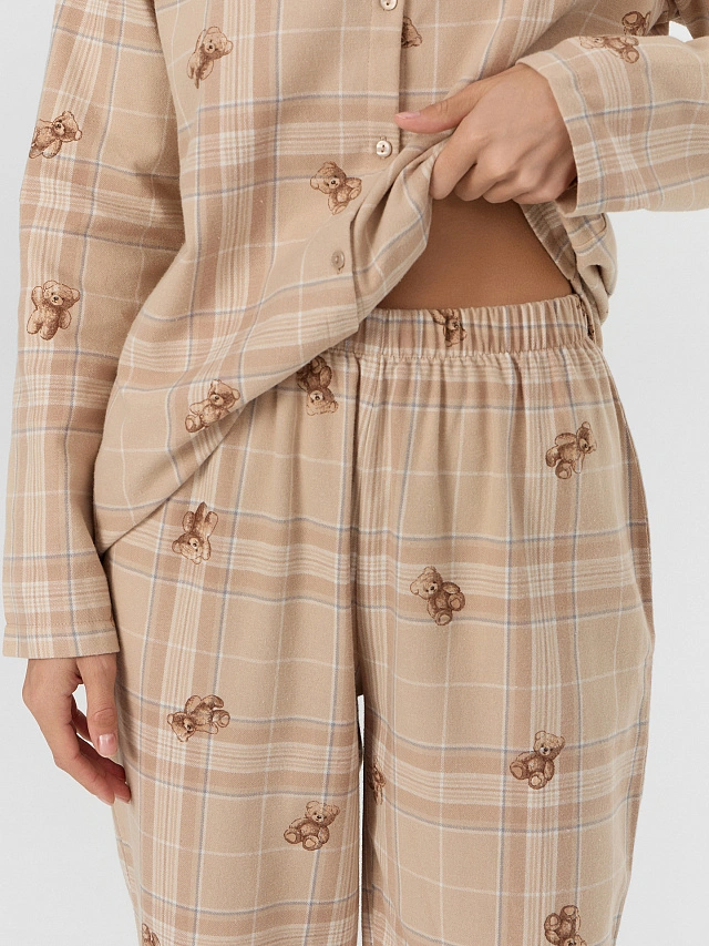 Комплект женский домашний бежевый с принтом мишек - 6
