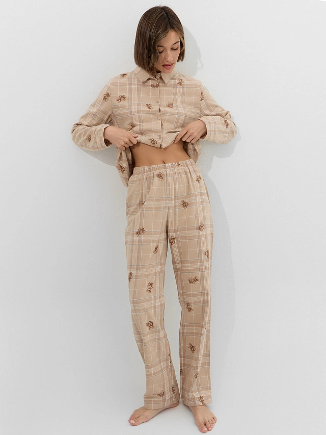 Комплект женский домашний бежевый с принтом мишек - 9