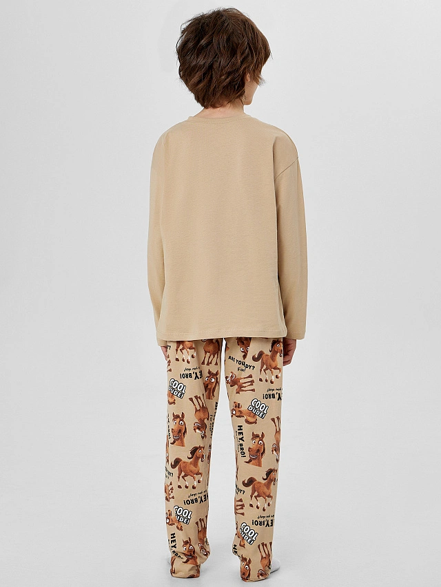 Комплект для мальчиков бежевый с принтом лошадей - 2