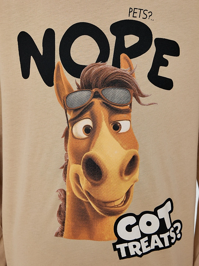 Комплект для мальчиков бежевый с принтом лошадей - 5