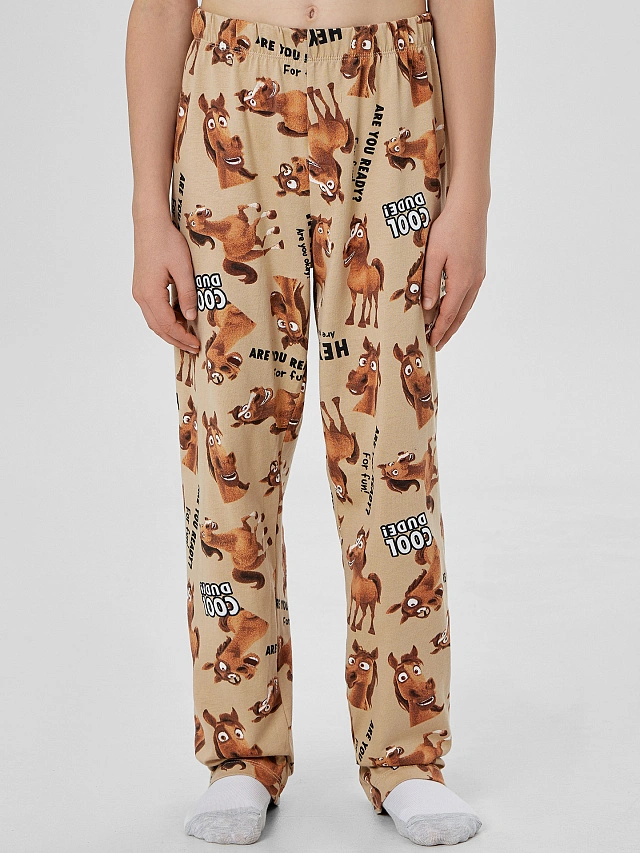 Комплект для мальчиков бежевый с принтом лошадей - 6