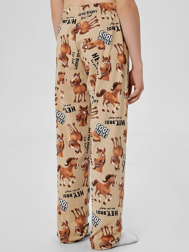 Комплект для мальчиков бежевый с принтом лошадей - 7