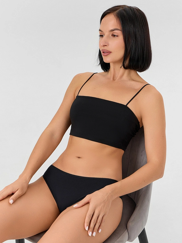 Трусы женские бразилиана черные с кружевными вставками - 9