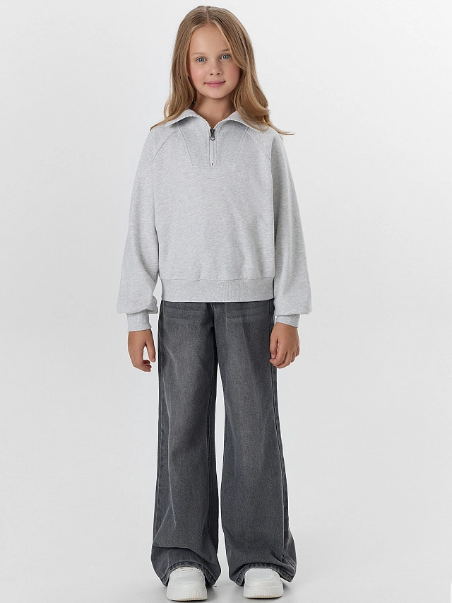 Свитшот для девочек серый с воротником - 5