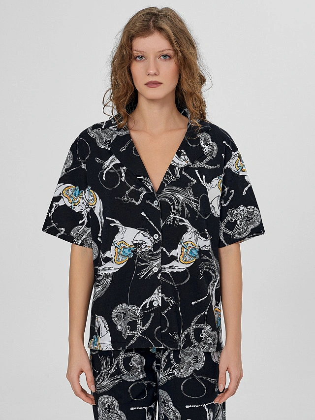 Комплект женский домашний черный с узором - 5