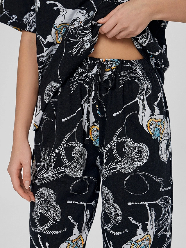 Комплект женский домашний черный с узором - 9