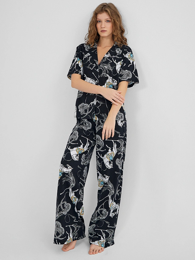 Комплект женский домашний черный с узором - 10