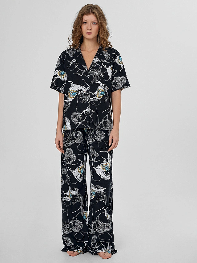 Комплект женский домашний черный с узором - 3