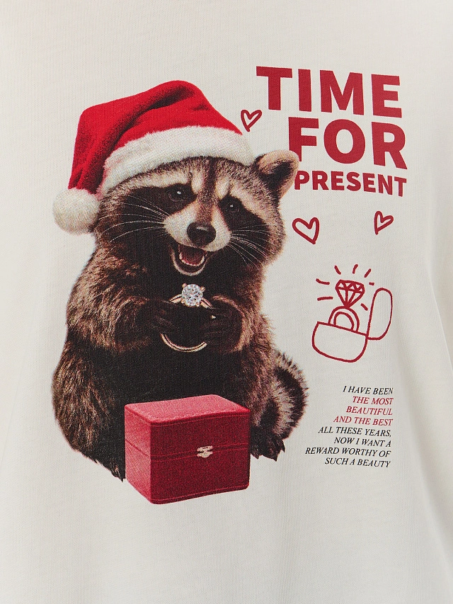 Футболка женская новогодняя с надписью "Time for present" - 6