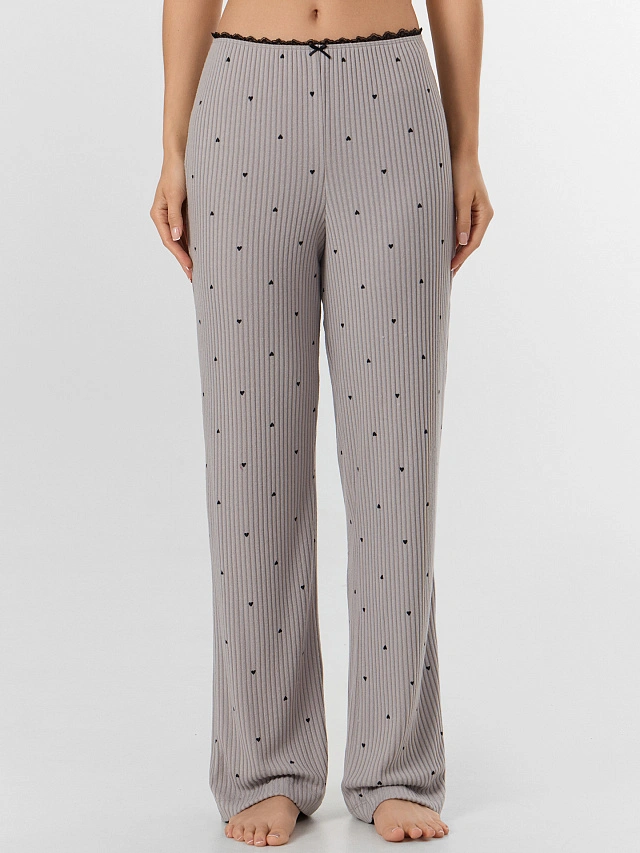 Комплект домашний женский серый с сердечками - 7