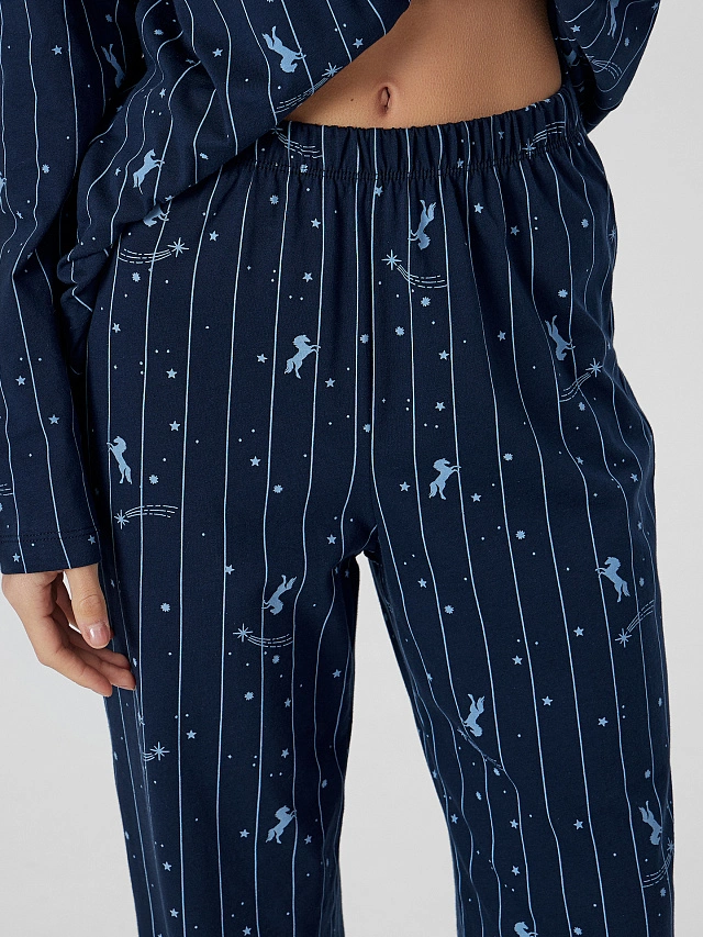 Комплект новогодний женский домашний синий - 7