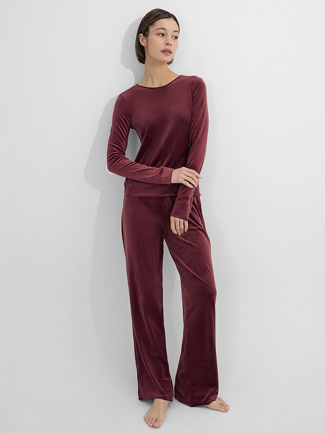 Комплект домашний женский велюровый бордовый - 8