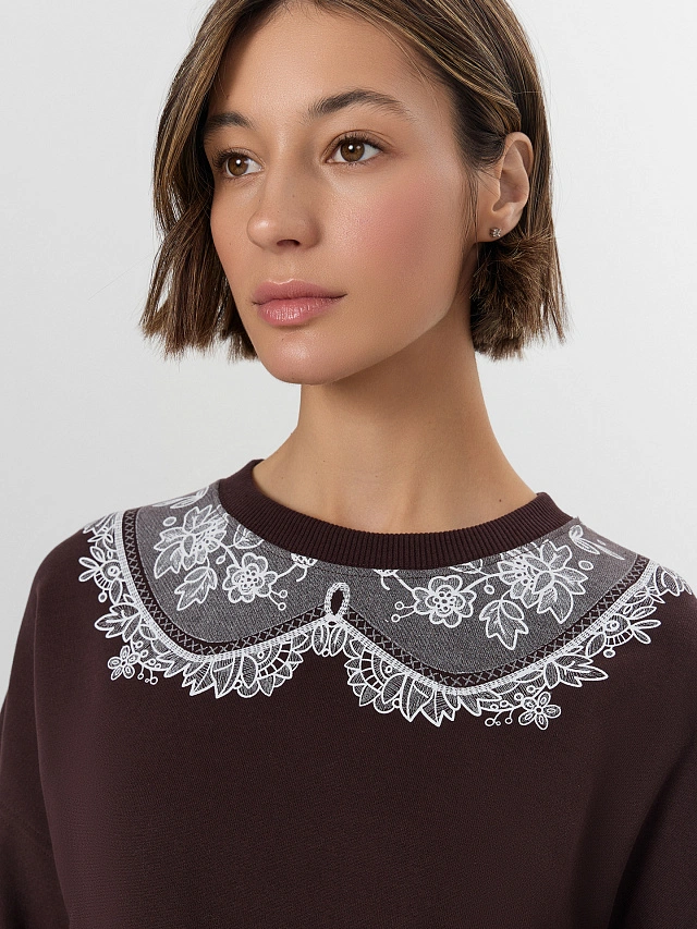 Свитшот женский коричневый с печатью - 5