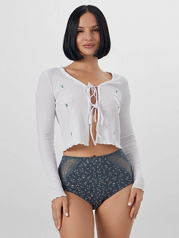 Трусы макси женские серые с цветочным принтом