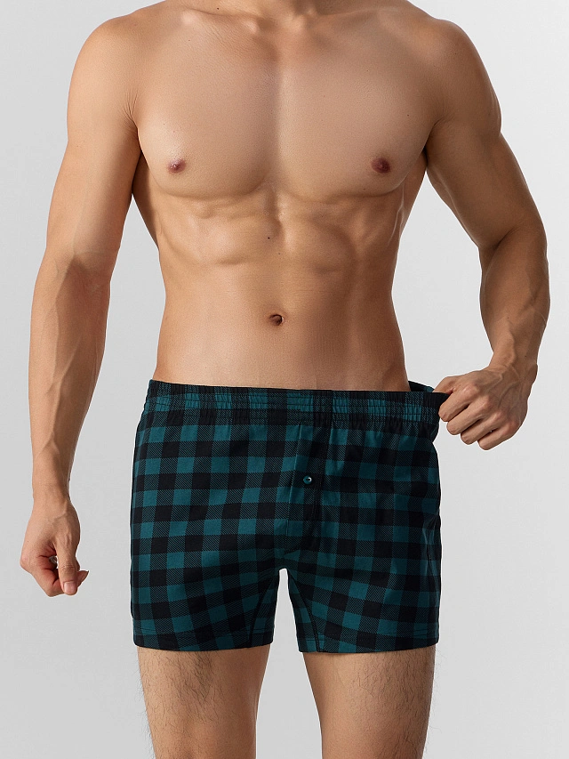 Трусы-шорты мужские зеленые в клетку - 4