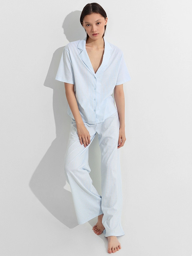 Комплект женский домашний голубой в полоску - 7