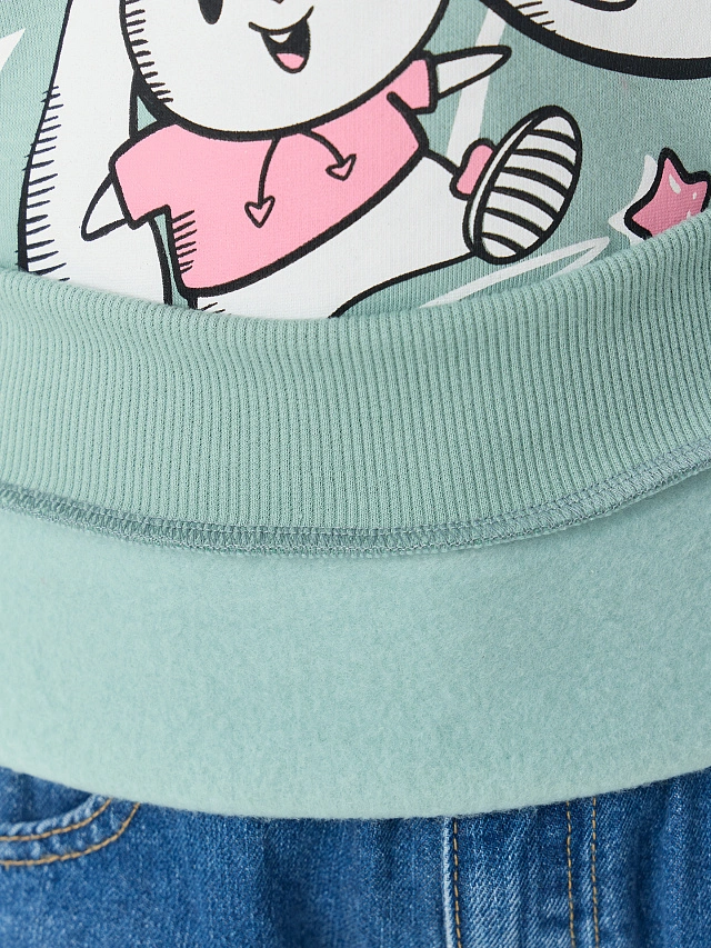 Свитшот для девочек зеленый с надписью "Bunnybun" - 7